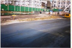 Preparing area at southern end of Warrior Square for digging.